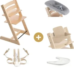 Pack complet chaise haute tripp trapp naturel + newborn set + tablette (harnais et baby set offert)
