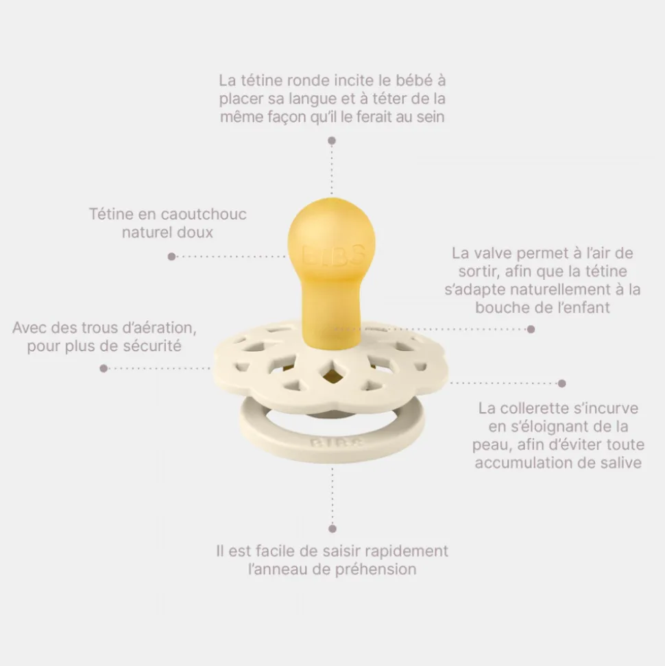 Pack de 2 sucettes bohème caoutchouc 6 mois+ ivory et sage
