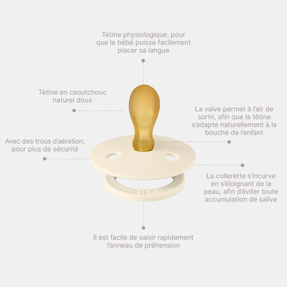 Pack de 2 sucettes colour caoutchouc symétrique 0-6 mois ivory et blush