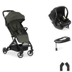 Pack duo poussette compacte travel n care olive + siège auto drive n care avec adaptateurs & base drive n care