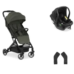 Pack duo poussette compacte travel n care olive + siège auto drive n care avec adaptateurs