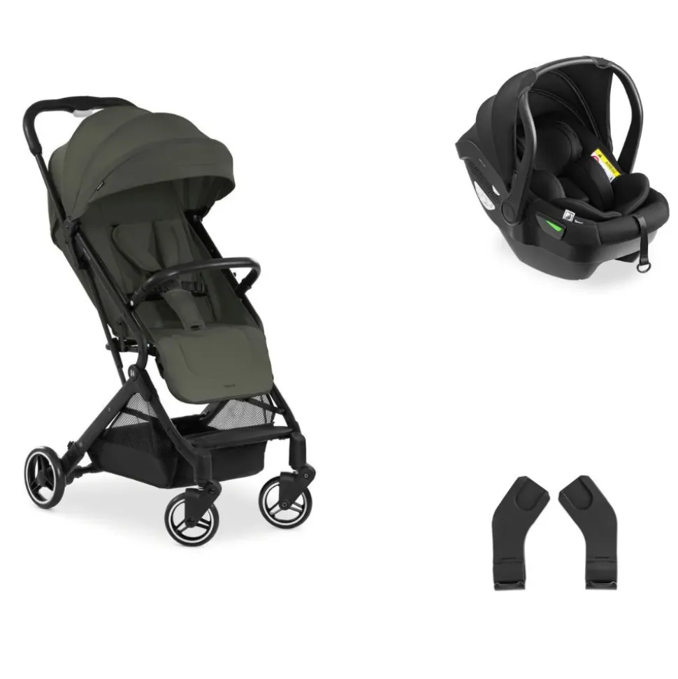 Pack duo poussette compacte travel n care olive + siège auto drive n care avec adaptateurs