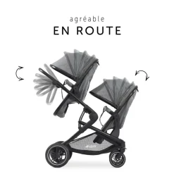 Pack duo poussette double atlantic jumeaux grey+ 1 siège auto drive n care avec adaptateurs
