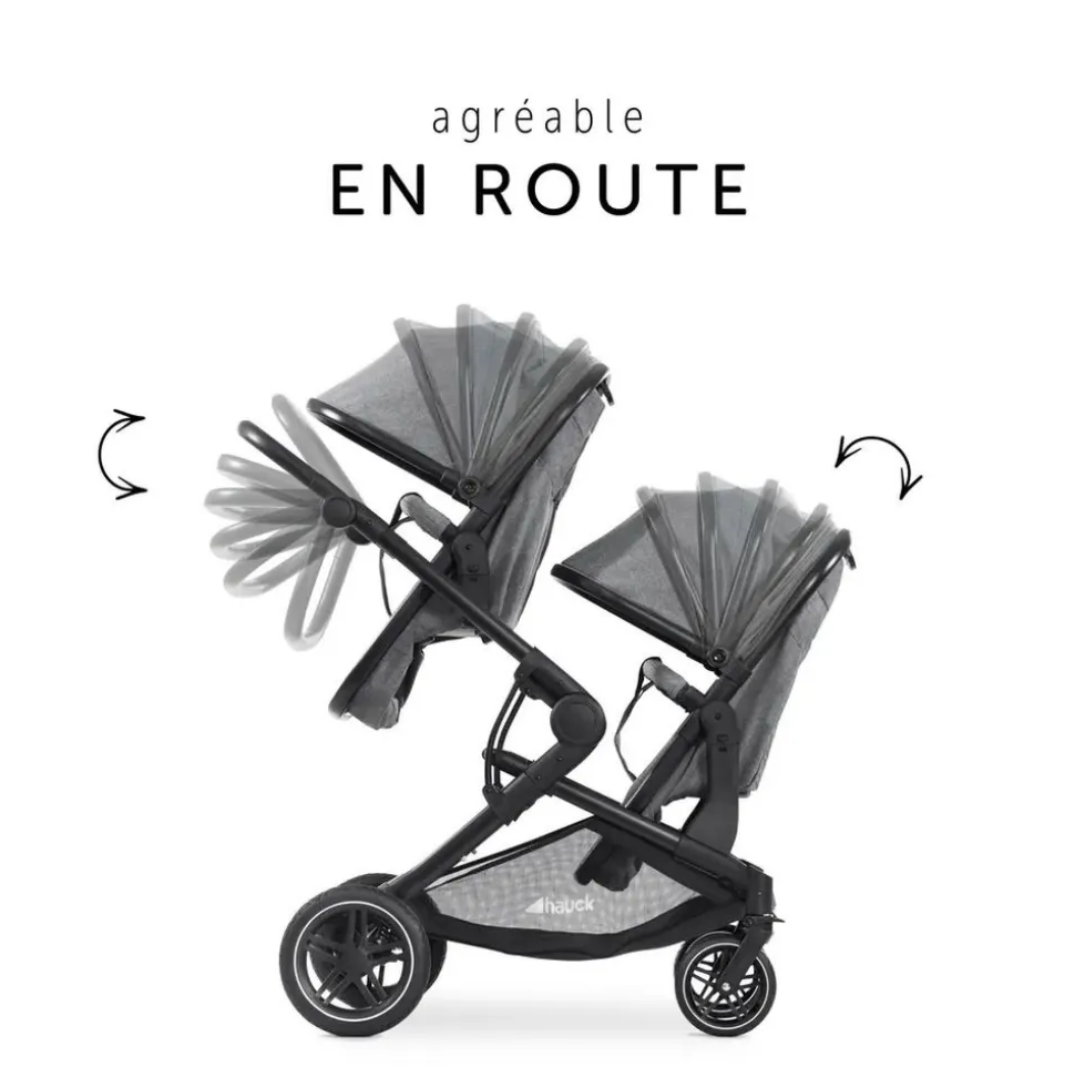 Pack duo poussette double atlantic jumeaux grey+ 1 siège auto drive n care avec adaptateurs