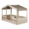 Pack lit cabane évolutif 90x200 cm avec toit chocolat cottage