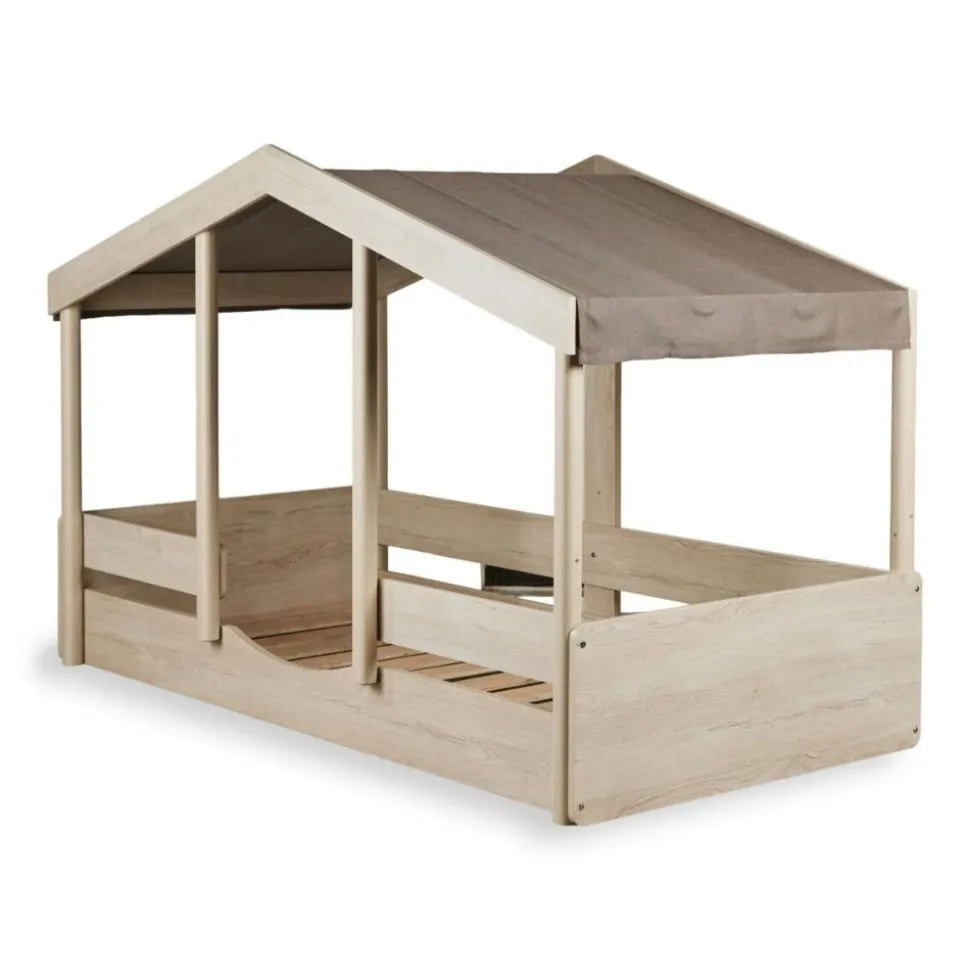 Pack lit cabane évolutif 90x200 cm avec toit chocolat cottage