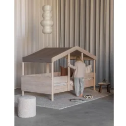 Pack lit cabane évolutif 90x200 cm avec toit chocolat cottage