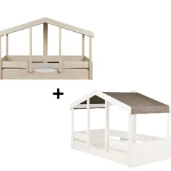 Pack lit cabane évolutif 90x200 cm avec toit chocolat cottage