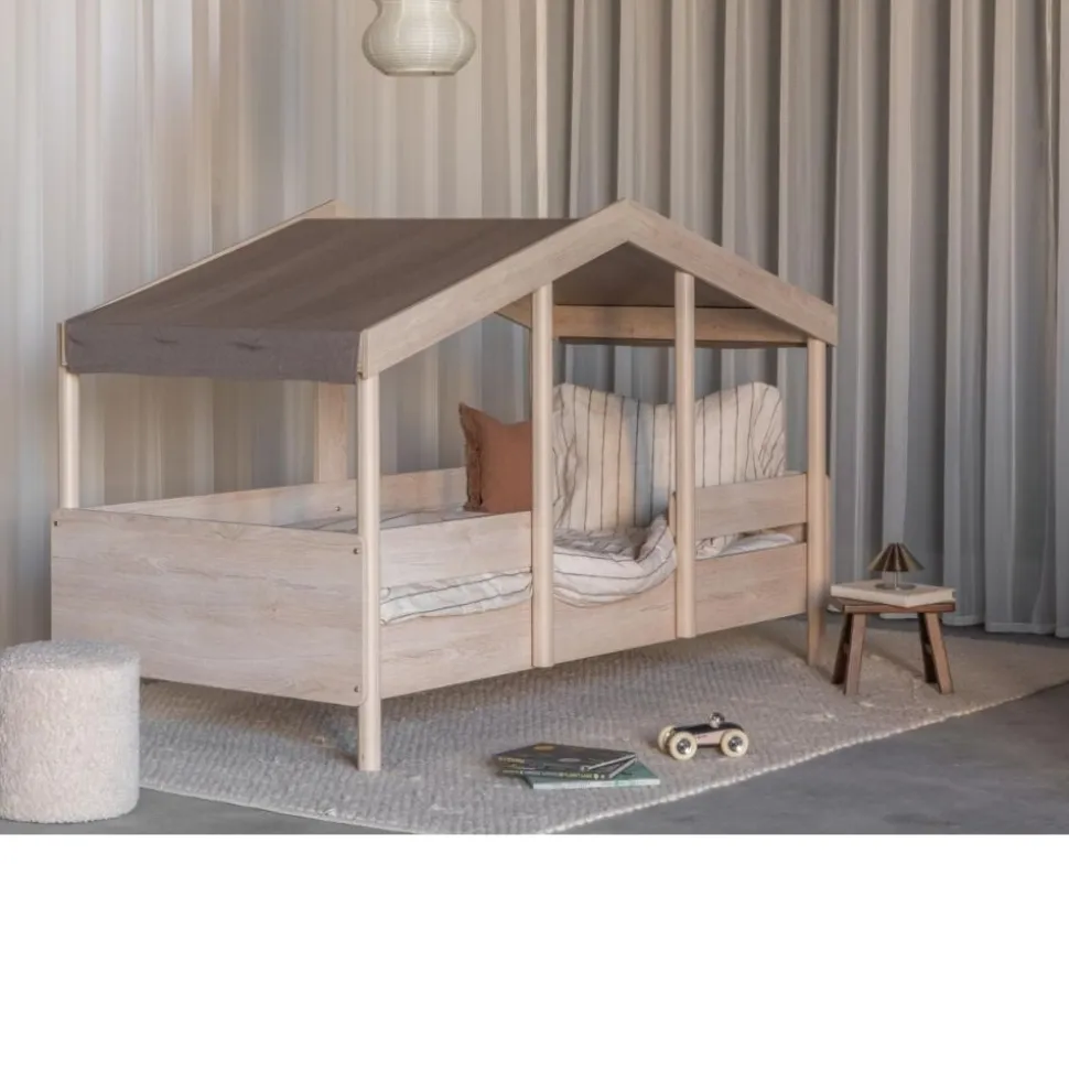Pack lit cabane évolutif 90x200 cm avec toit chocolat cottage