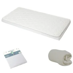 Pack matelas bébé climatisé + alèse blanc + drap housse blanc - 60 x 120 cm