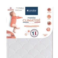 Pack matelas bébé climatisé + alèse blanc + drap housse blanc - 70x140 cm