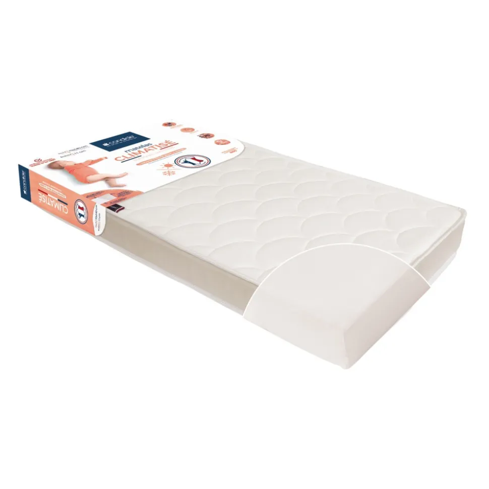 Pack matelas bébé climatisé + alèse blanc + drap housse blanc - 70x140 cm