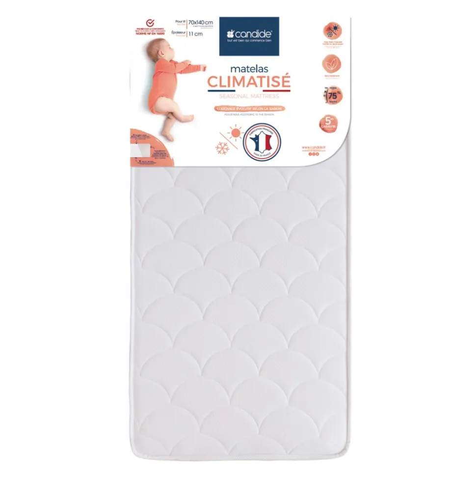 Pack matelas bébé climatisé + alèse blanc + drap housse blanc - 70x140 cm