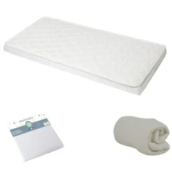 Pack matelas bébé climatisé + alèse blanc + drap housse écru - 60 x 120 cm