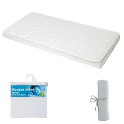 Pack matelas bébé climatisé + alèse blanc + drap housse blanc - 70 x 140 cm