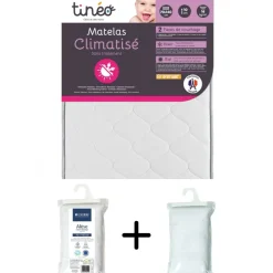 Pack matelas climatisé + alèse blanc + drap housse blanc - 70 x 140 cm