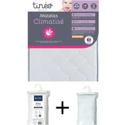 Pack matelas climatisé + alèse blanc + drap housse blanc - 60 x 120 cm