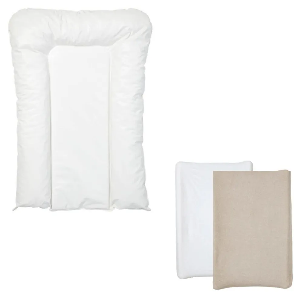 Pack matelas à langer flocons écru + 2 housses blanc et taupe
