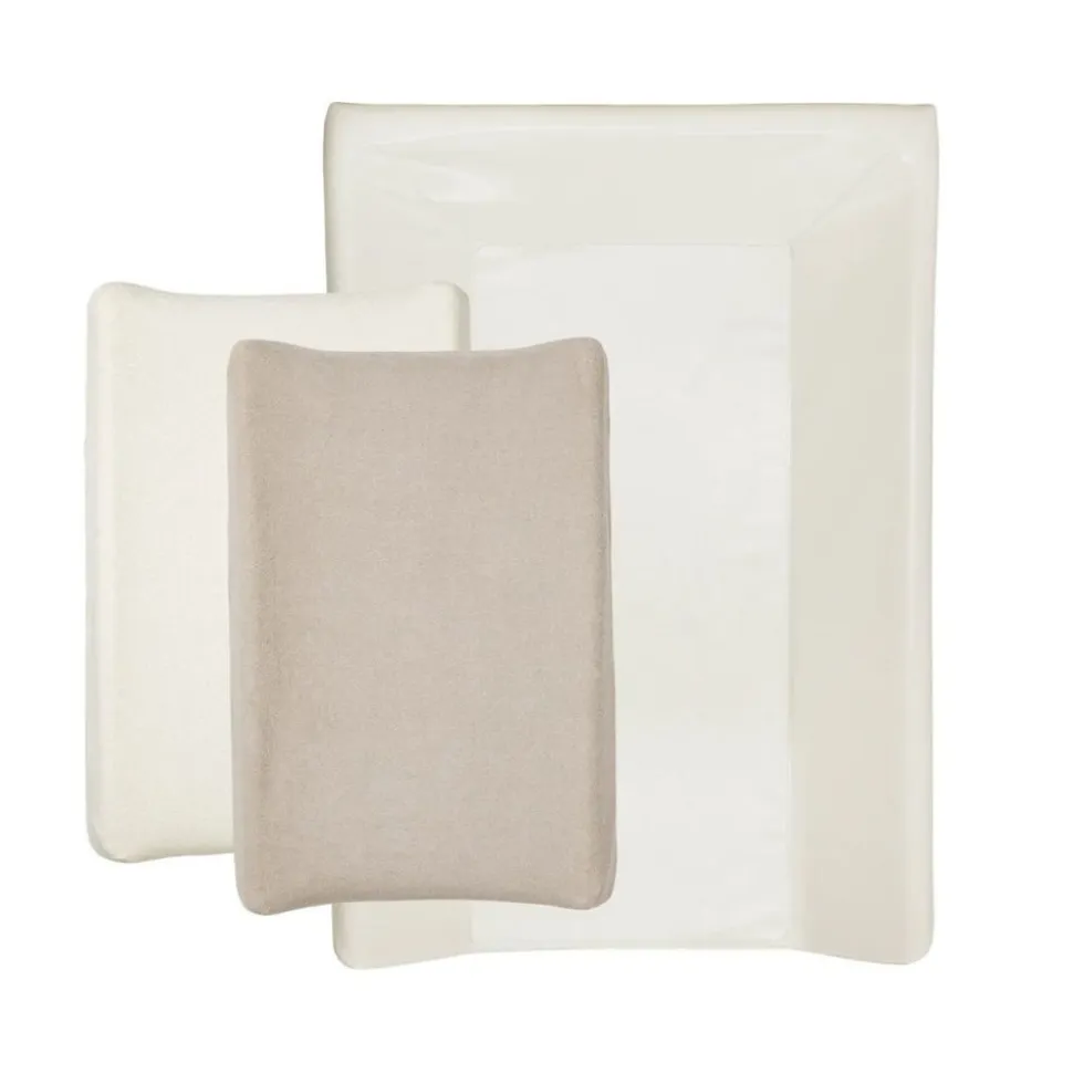 Pack matelas à langer uni luxe + 2 housses écrue et taupe