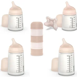 Pack naissance biberons anti colique zerø.zerø et boîte doseuse rose