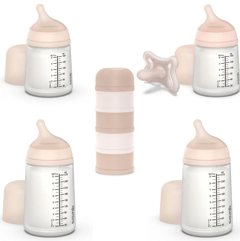 Pack naissance biberons anti colique zerø.zerø et boîte doseuse rose
