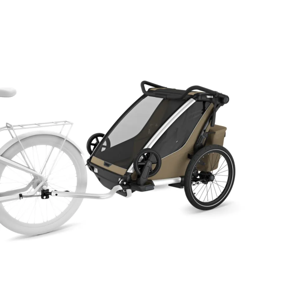 Pack remorque vélo chariot cross 2 places faded khaki + kit jogging