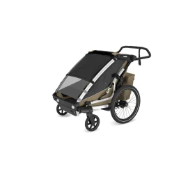 Pack remorque vélo chariot cross 2 places faded khaki + kit jogging