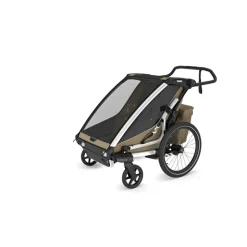 Pack remorque vélo chariot cross 2 places faded khaki + kit jogging