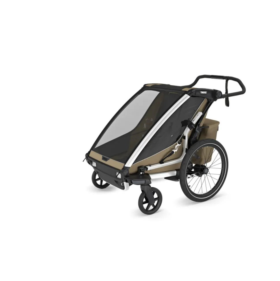 Pack remorque vélo chariot cross 2 places faded khaki + kit jogging