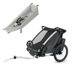 Pack remorque vélo chariot cross 2 dark slate + assise pour nouveau-né infant sling