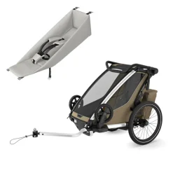 Pack remorque vélo chariot cross 1 faded khaki + assise pour nouveau-né infant sling