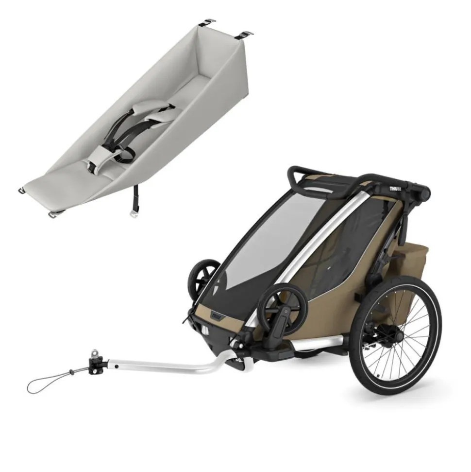 Pack remorque vélo chariot cross 1 faded khaki + assise pour nouveau-né infant sling
