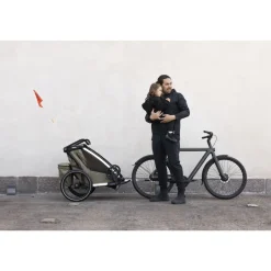 Pack remorque vélo chariot cross 2 faded khaki + assise pour nouveau-né infant sling + kit jogging