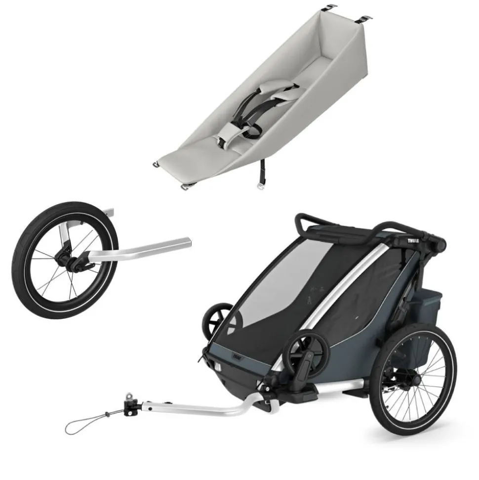 Pack remorque vélo chariot cross 2 dark slate + assise pour nouveau-né infant sling + kit jogging