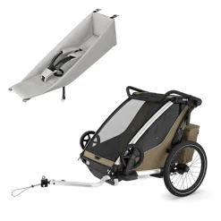 Pack remorque vélo chariot cross 2 faded khaki + assise pour nouveau-né infant sling
