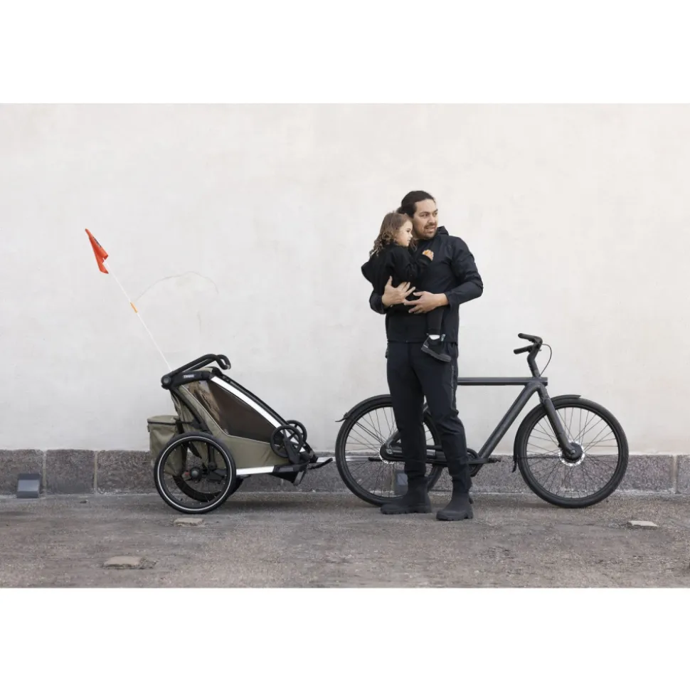 Pack remorque vélo chariot cross 2 faded khaki + assise pour nouveau-né infant sling