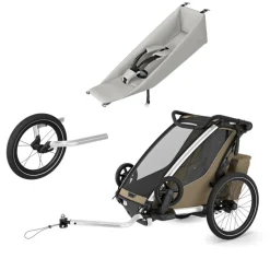 Pack remorque vélo chariot cross 1 faded khaki + assise pour nouveau-né infant sling + kit jogging