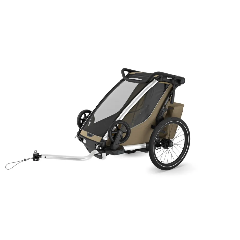 Pack remorque vélo chariot cross 1 place faded khaki + kit jogging