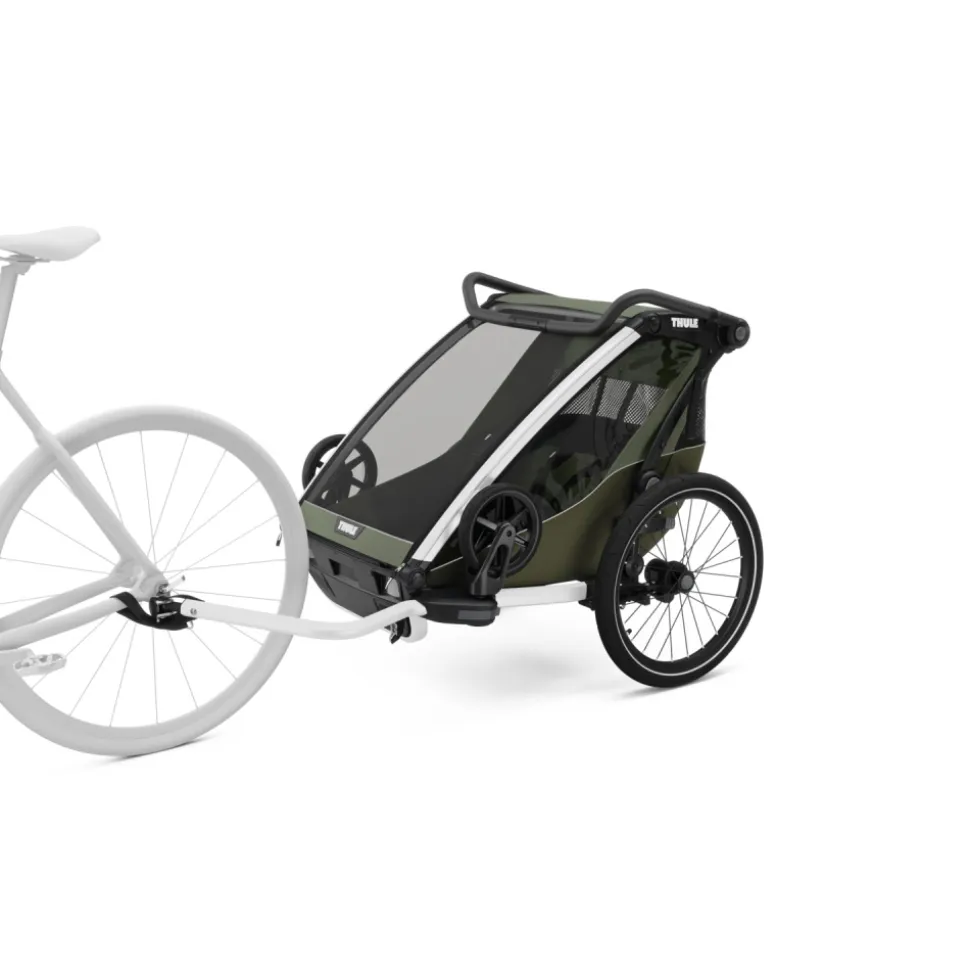 Pack remorque vélo chariot lite 2 places vintage green + assise pour nouveau-né infant sling + kit jogging