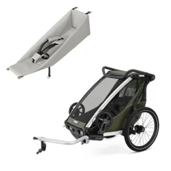 Pack remorque vélo chariot lite 1 place vintage green + assise pour nouveau-né infant sling