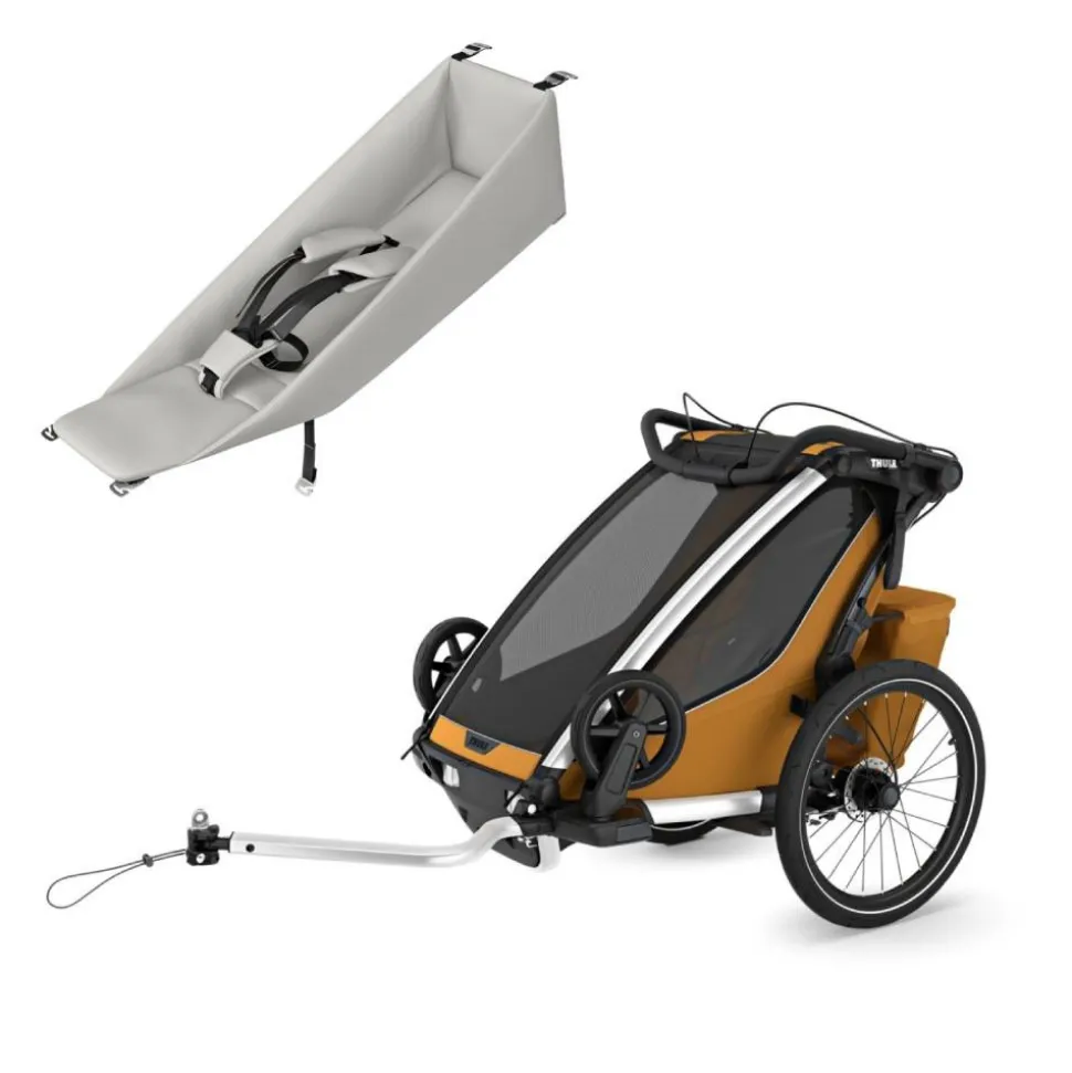 Pack remorque vélo chariot sport 1 natural gold + assise pour nouveau-né infant sling