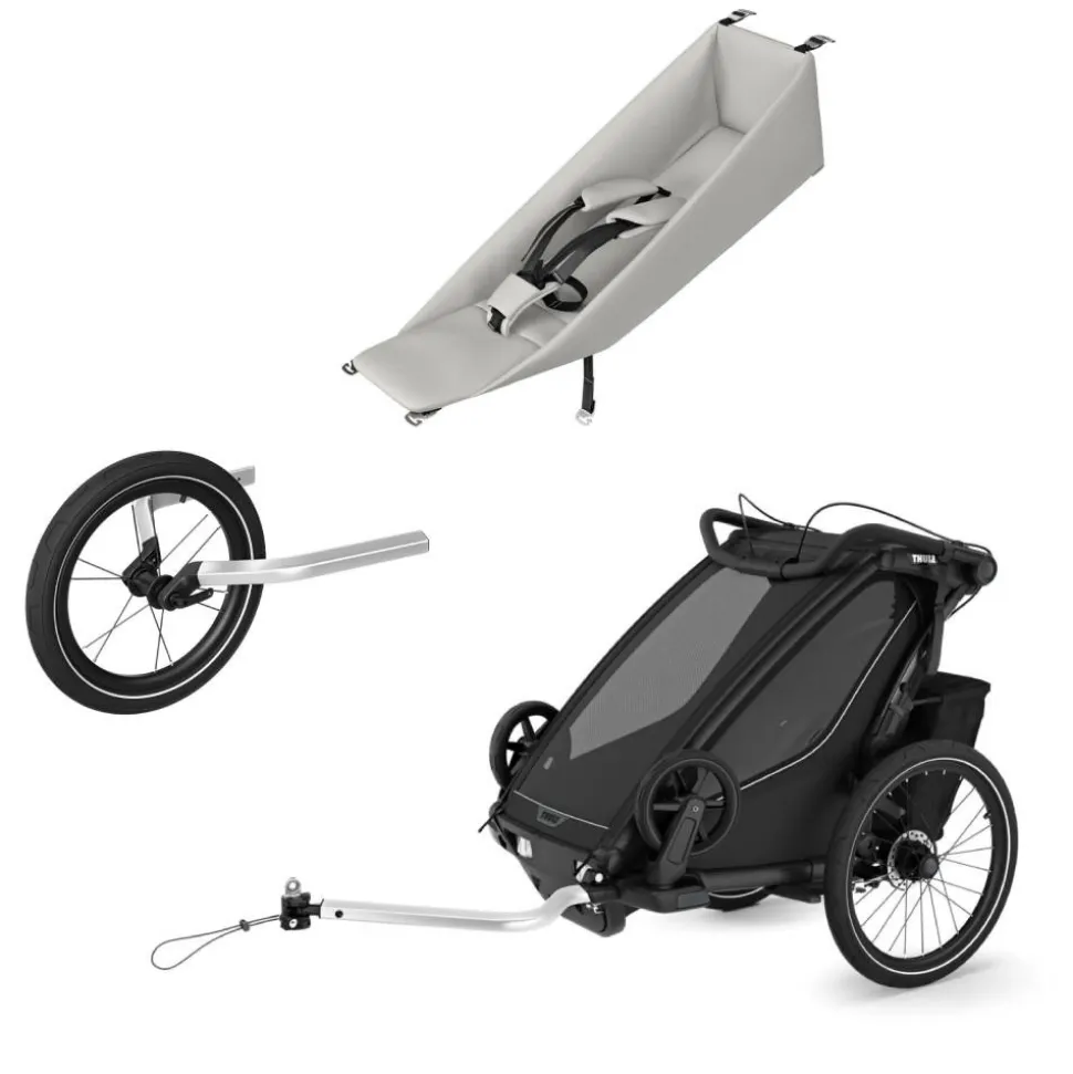 Pack remorque vélo chariot sport 1 black + assise pour nouveau-né infant sling + kit jogging
