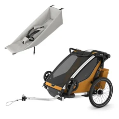 Pack remorque vélo chariot sport 2 natural gold + assise pour nouveau-né infant sling