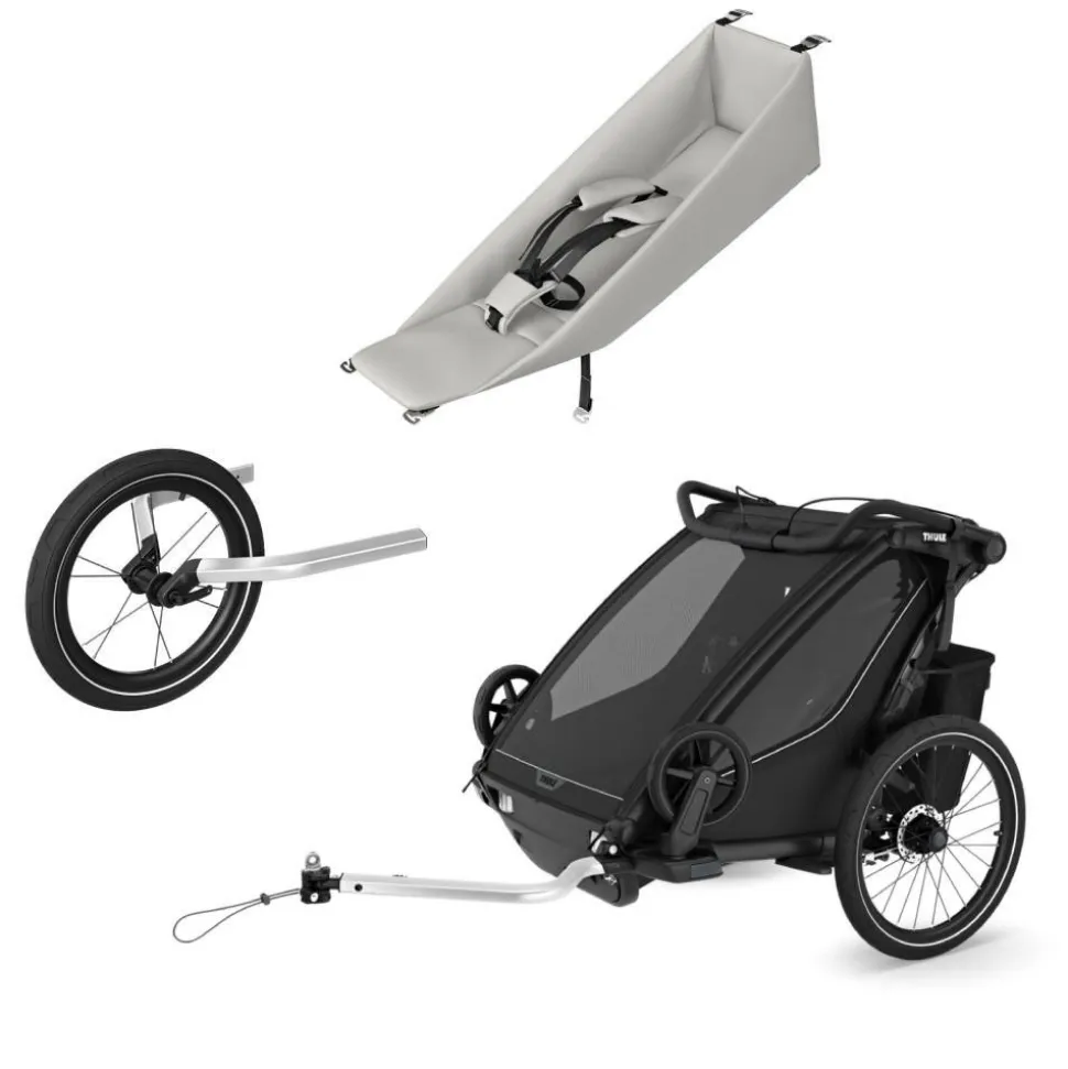 Pack remorque vélo chariot sport 2 black + assise pour nouveau-né infant sling + kit jogging