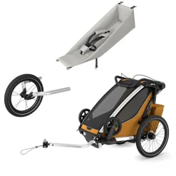 Pack remorque vélo chariot sport 1 natural gold + assise pour nouveau-né infant sling + kit jogging