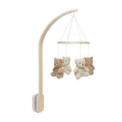 Pack support mobile bébé bois + mobile d’éveil bébé teddy bear naturel et biscuit