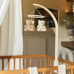 Pack support mobile bébé bois + mobile d’éveil bébé teddy bear naturel et biscuit