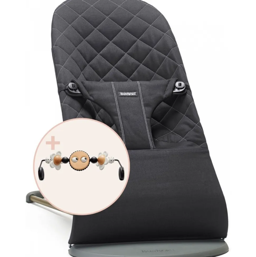 Pack transat bliss tissé matelassage pétale noir avec arche de jeux yeux espiègles