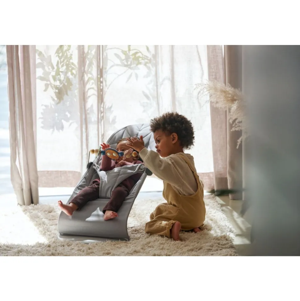 Pack transat bliss tissé matelassage pétale gris clair avec arche de jeux yeux espiègles