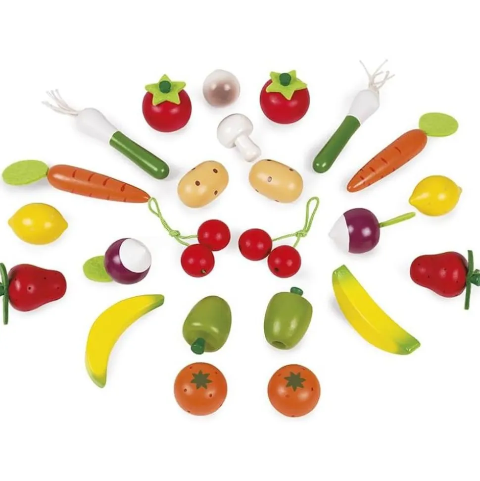 Panier de 24 fruits et légumes en bois